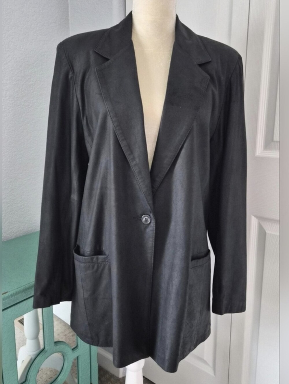 Vintage Remy Black Leather Blazer 90s Oversized Boyfriend Made in USA M